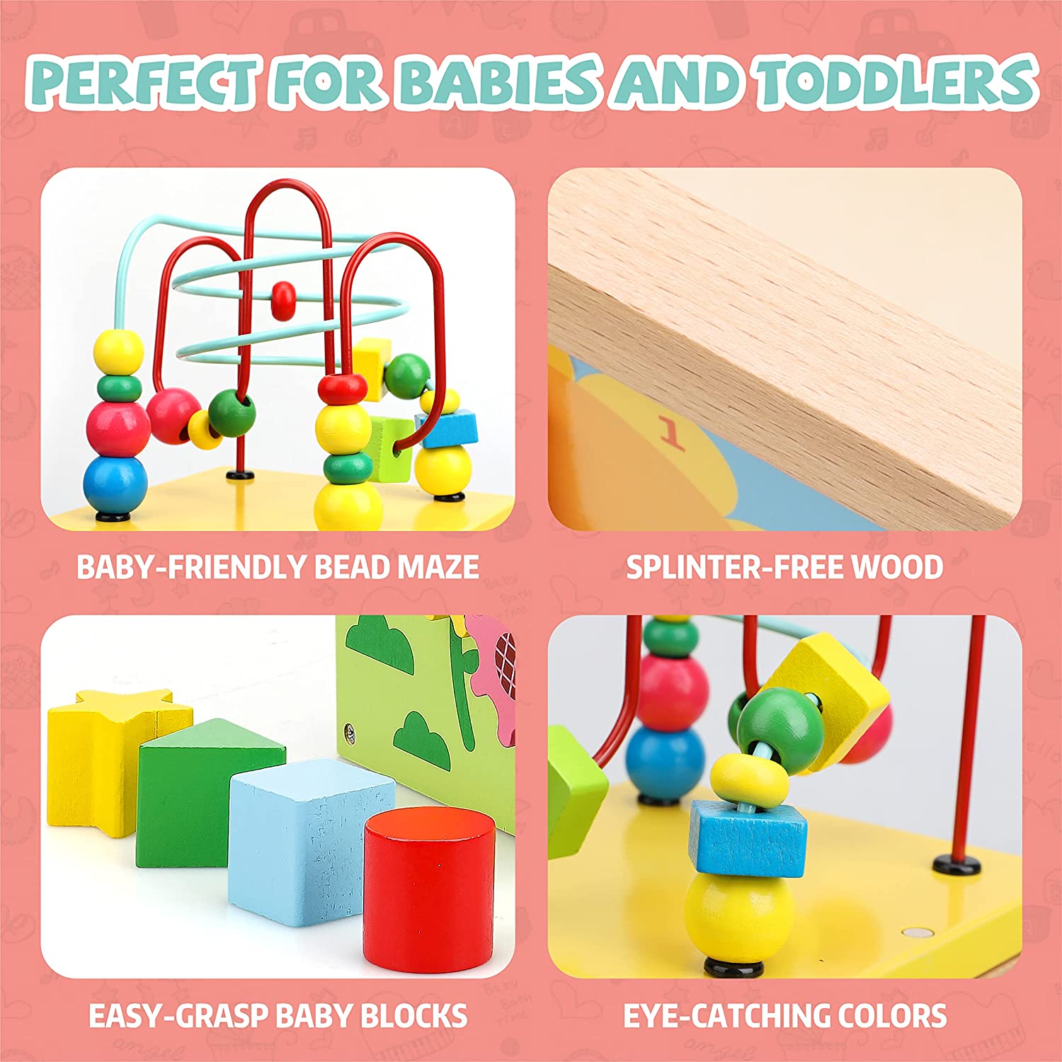 Fidtoy Cube d'activités en bois, jouet d'apprentissage multi-activités