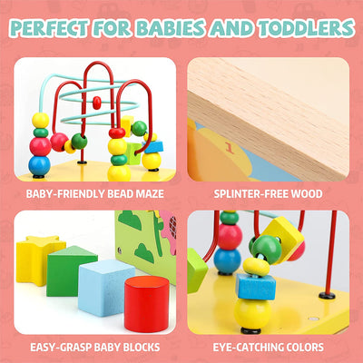 Fidtoy Cube d'activités en bois, jouet d'apprentissage multi-activités