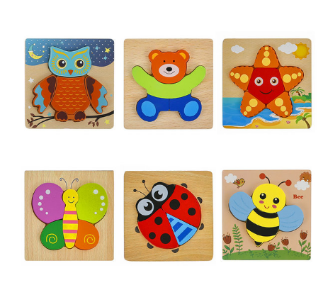 Fidtoy Montessori Wooden Puzzle Bundle Shape Learning Toy for Toddlers 1–4-Montessori Puzzles 6 Pack