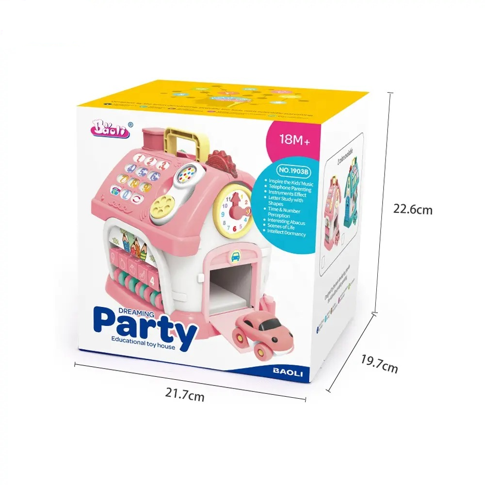 Fidtoy Dreaming Party Musical House Toddler Learning Toy 8-in-1 Musical Activity House with Piano, Clock, Phone, Animal Windows, Car, Shapes and Numbers