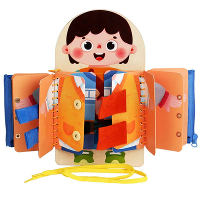Libro de actividades de madera para niños pequeños – Juguete de aprendizaje de habilidades de vestimenta