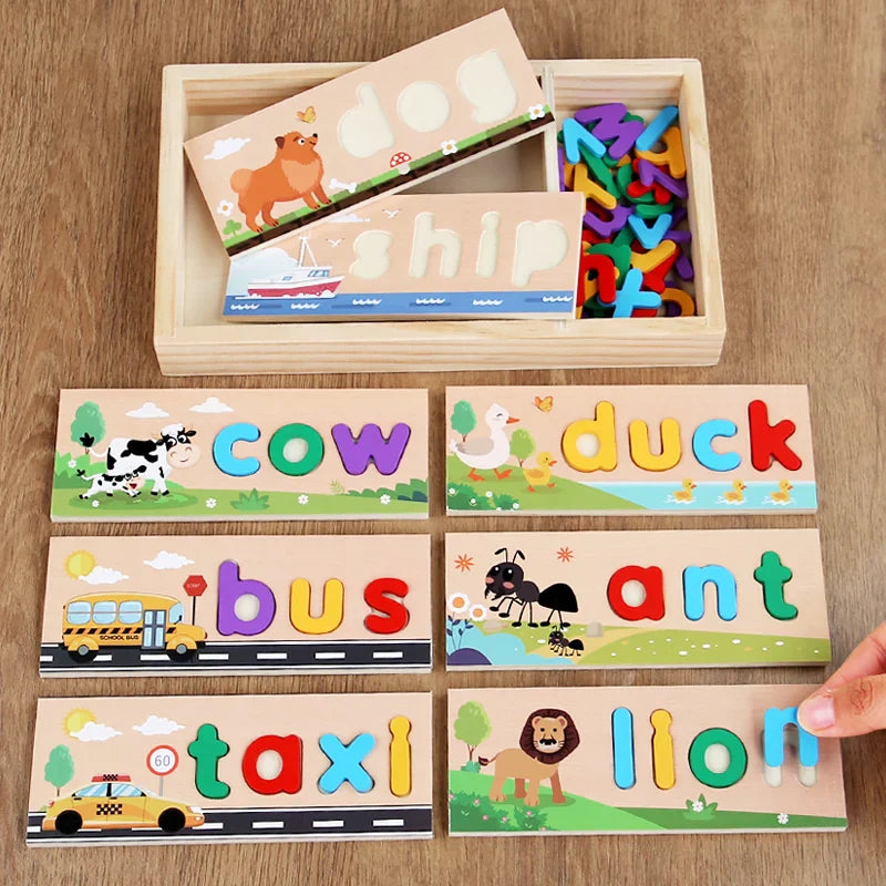 AlphaPuzzle – Engelse woordjes leren – Houten Spelling Puzzel
