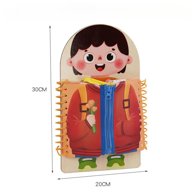 Libro de actividades de madera para niños pequeños – Juguete de aprendizaje de habilidades de vestimenta