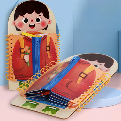Libro de actividades de madera para niños pequeños – Juguete de aprendizaje de habilidades de vestimenta
