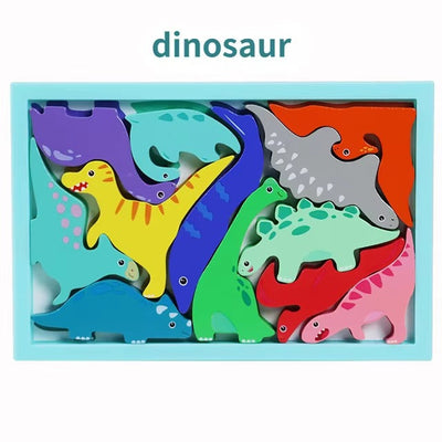 Fidtoy 3D Puzzle Dinosaures à Assembler Modèle Aléatoire, Puzzle Animal Préhistorique en Bois, Jouet de Motricité Fine et de Raisonnement Spatial pour Enfets de 2 à 6 Ans