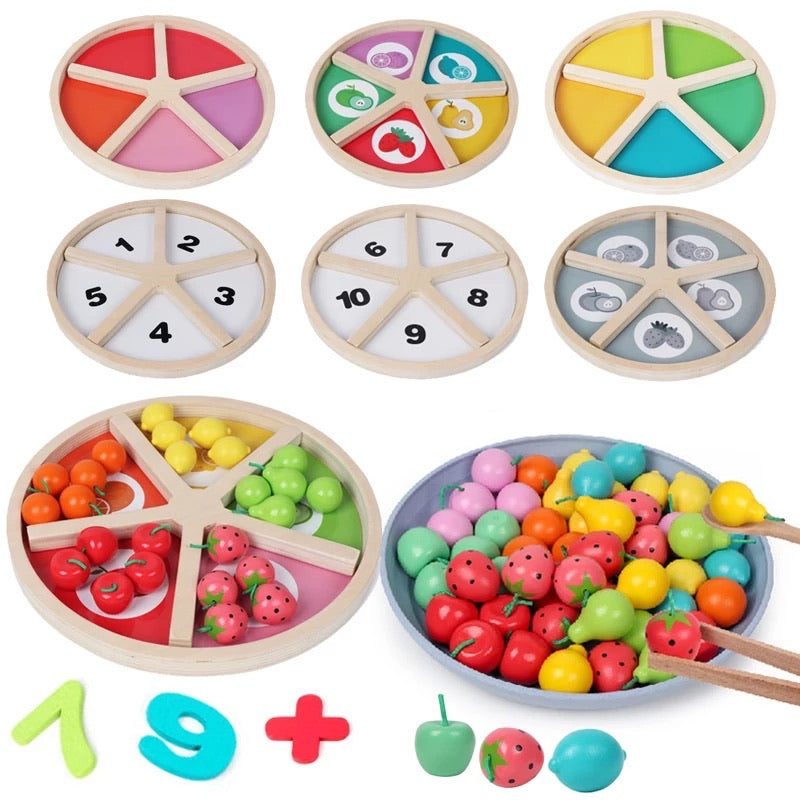 Jeu de tri de fruits en bois - Jouets éducatifs pour les mathématiques