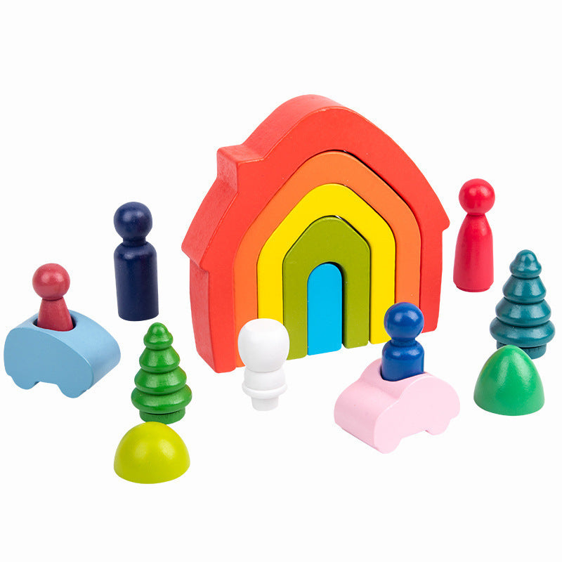 Juego abierto - Casa de madera, árboles, personas y coches