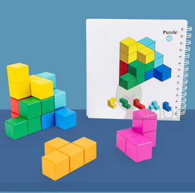 Cubo de rompecabezas lógico 3D de madera con libro - Juguetes de madera de composición abierta