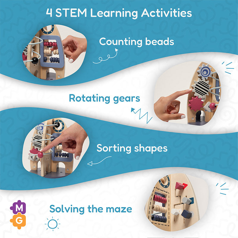 Fidtoy Wooden Rocket Activity Toy for Toddlers – STEM Multi Activity Learning Toy Age 1+