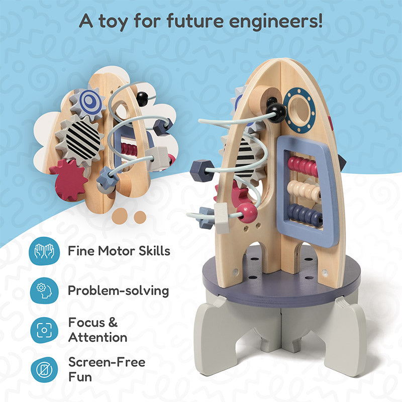 Fidtoy Wooden Rocket Activity Toy for Toddlers – STEM Multi Activity Learning Toy Age 1+