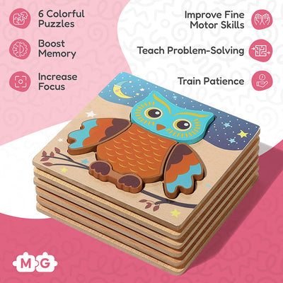 Juego de rompecabezas de madera Fidtoy para niños pequeños – 6 rompecabezas educativos para niños de 2+ años