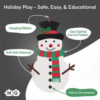 Jouet mural d'activités Fidtoy bonhomme de neige de Noël pour les tout-petits – Ensemble de jeu décoratif de Noël en feutre