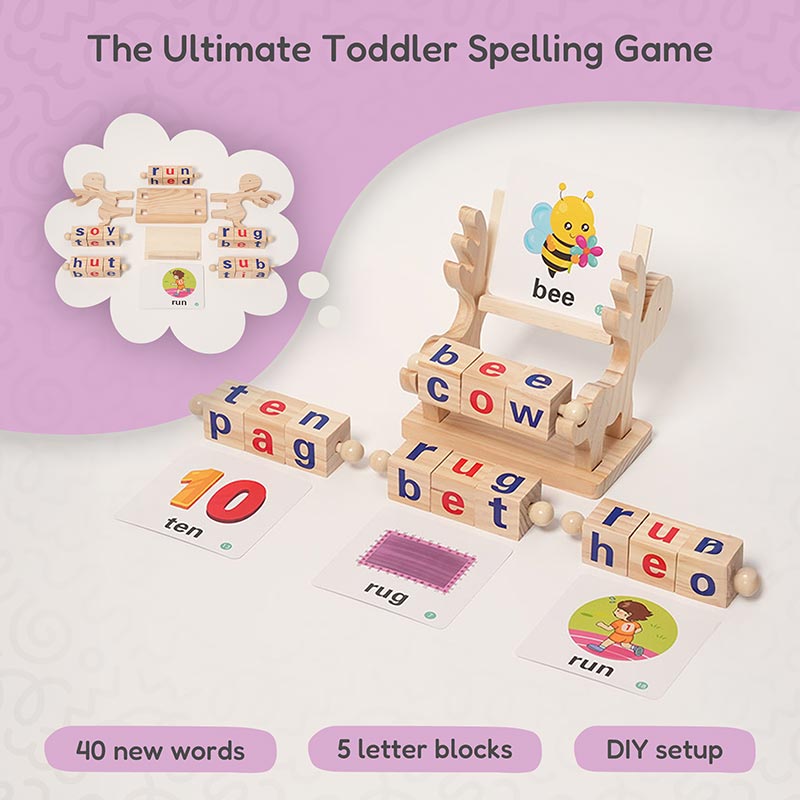 Fidtoy Montessori Spin and Spell Toy pour Enfants – Jeu d'orthographe en Bois pour l'apprentissage précoce de la lecture
