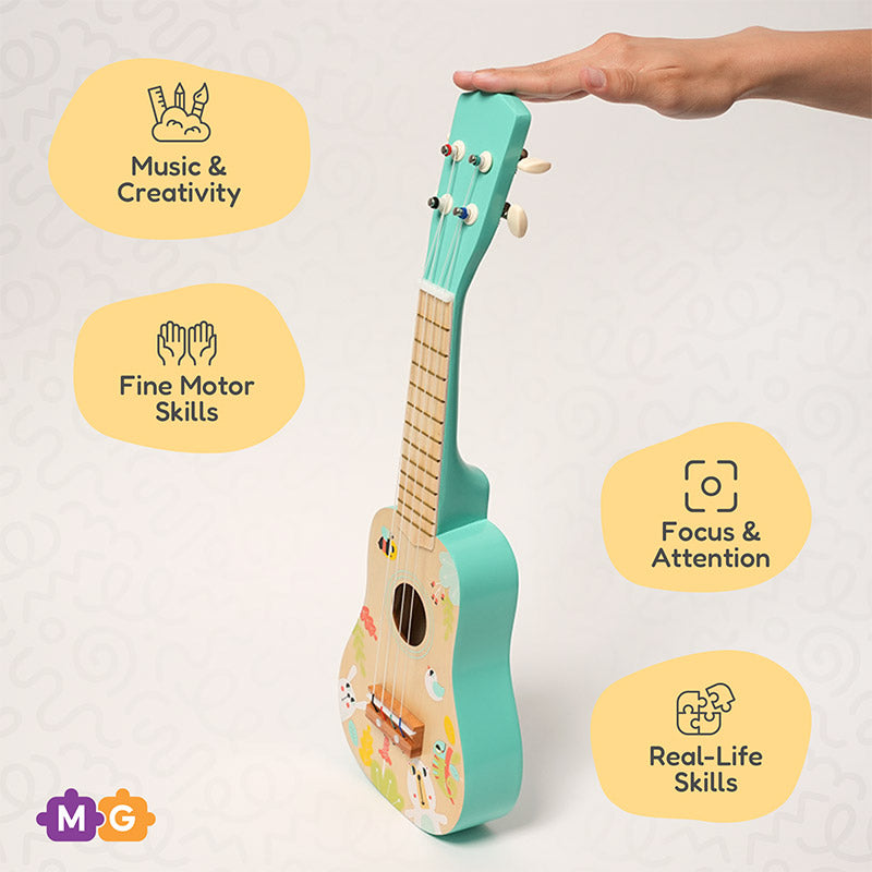 Fidtoy Ukulélé en Bois pour Enfants – Instrument de Musique Jouet pour Débutants dès 3 Ans