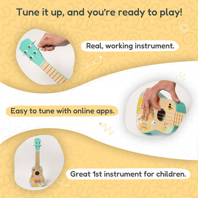 Fidtoy Ukulélé en Bois pour Enfants – Instrument de Musique Jouet pour Débutants dès 3 Ans