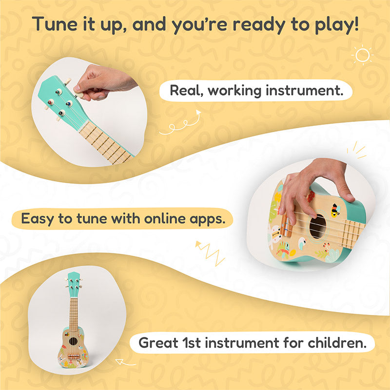 Fidtoy Ukulélé en Bois pour Enfants – Instrument de Musique Jouet pour Débutants dès 3 Ans