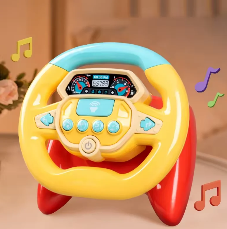 Fidtoy Interactive Steering Wheel Toy for Toddlers Ages 1-5, Yellow Musical Driving Toy with Lights, Sounds, Buttons and Pretend Play Learning, 1 Piece