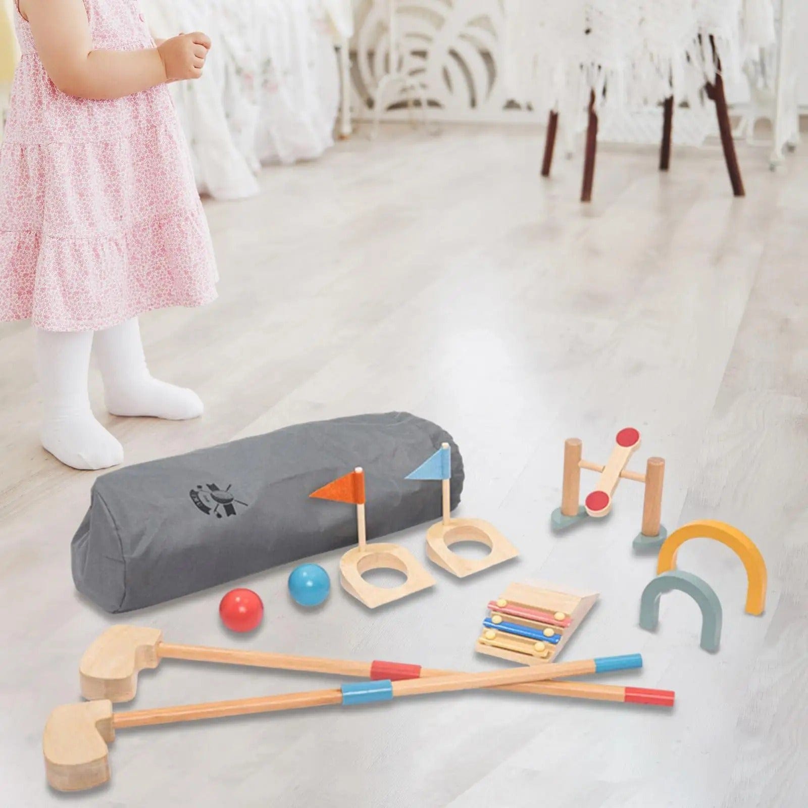 Fidtoy Juego de golf de madera para niños de 3 años en adelante, juego activo en interiores y exteriores