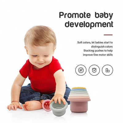 Fidtoy Gobelets empilables en silicone Jouet sensoriel Montessori pour bébés