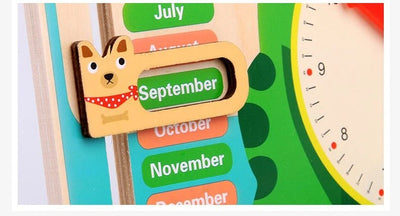 Juguetes de reloj de madera Montessori con forma de rana para niños, aprendizaje de calendario, clima, estación, hora, semana, juguete educativo temprano