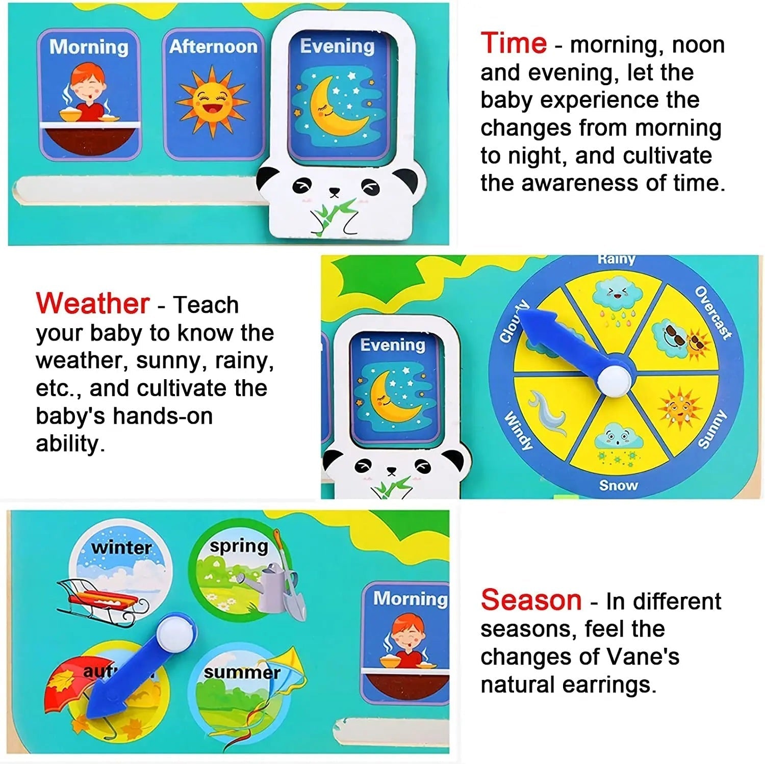 Juguetes de reloj de madera Montessori con forma de rana para niños, aprendizaje de calendario, clima, estación, hora, semana, juguete educativo temprano