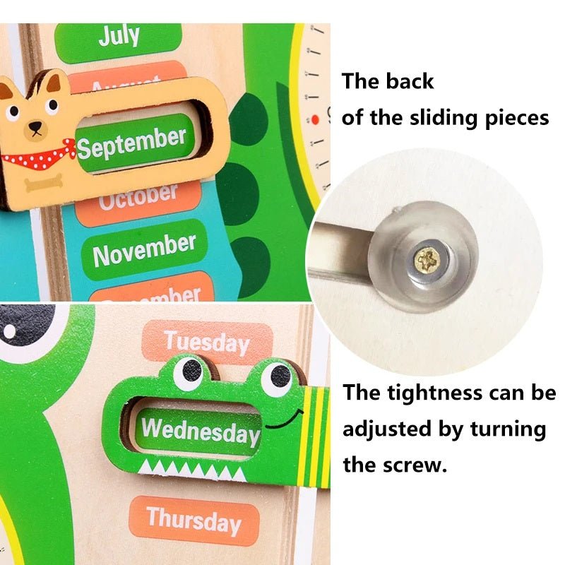 Juguetes de reloj de madera Montessori con forma de rana para niños, aprendizaje de calendario, clima, estación, hora, semana, juguete educativo temprano