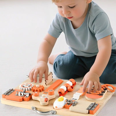 Montessori Busy Board for Toddlers - Interactive Wooden Toy for Fine Motor Skills