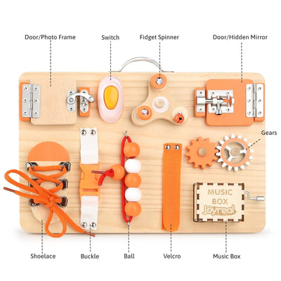 Montessori Busy Board for Toddlers - Interactive Wooden Toy for Fine Motor Skills