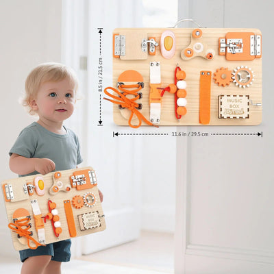 Montessori Busy Board for Toddlers - Interactive Wooden Toy for Fine Motor Skills