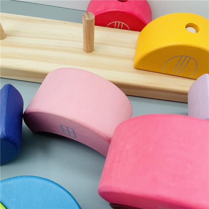 Fidtoy Blocs de construction en bois Lune à empiler, jouet d'équilibre arc-en-ciel pour enfants