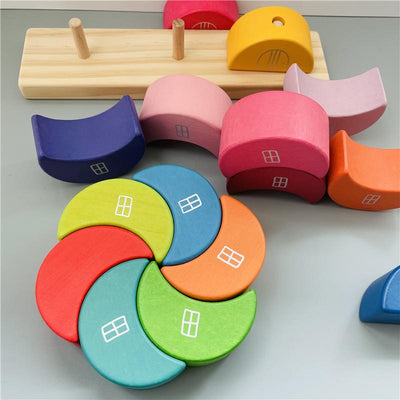 Fidtoy Blocs de construction en bois Lune à empiler, jouet d'équilibre arc-en-ciel pour enfants