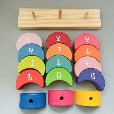 Fidtoy Blocs de construction en bois Lune à empiler, jouet d'équilibre arc-en-ciel pour enfants