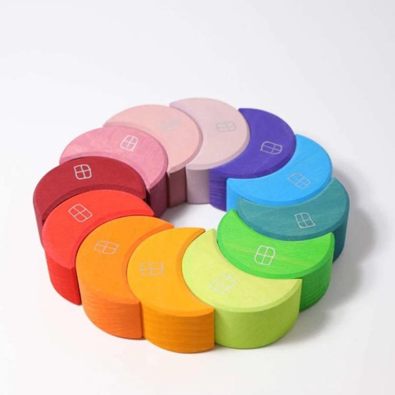 Fidtoy Blocs de construction en bois Lune à empiler, jouet d'équilibre arc-en-ciel pour enfants