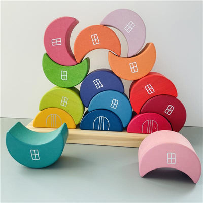 Fidtoy Blocs de construction en bois Lune à empiler, jouet d'équilibre arc-en-ciel pour enfants