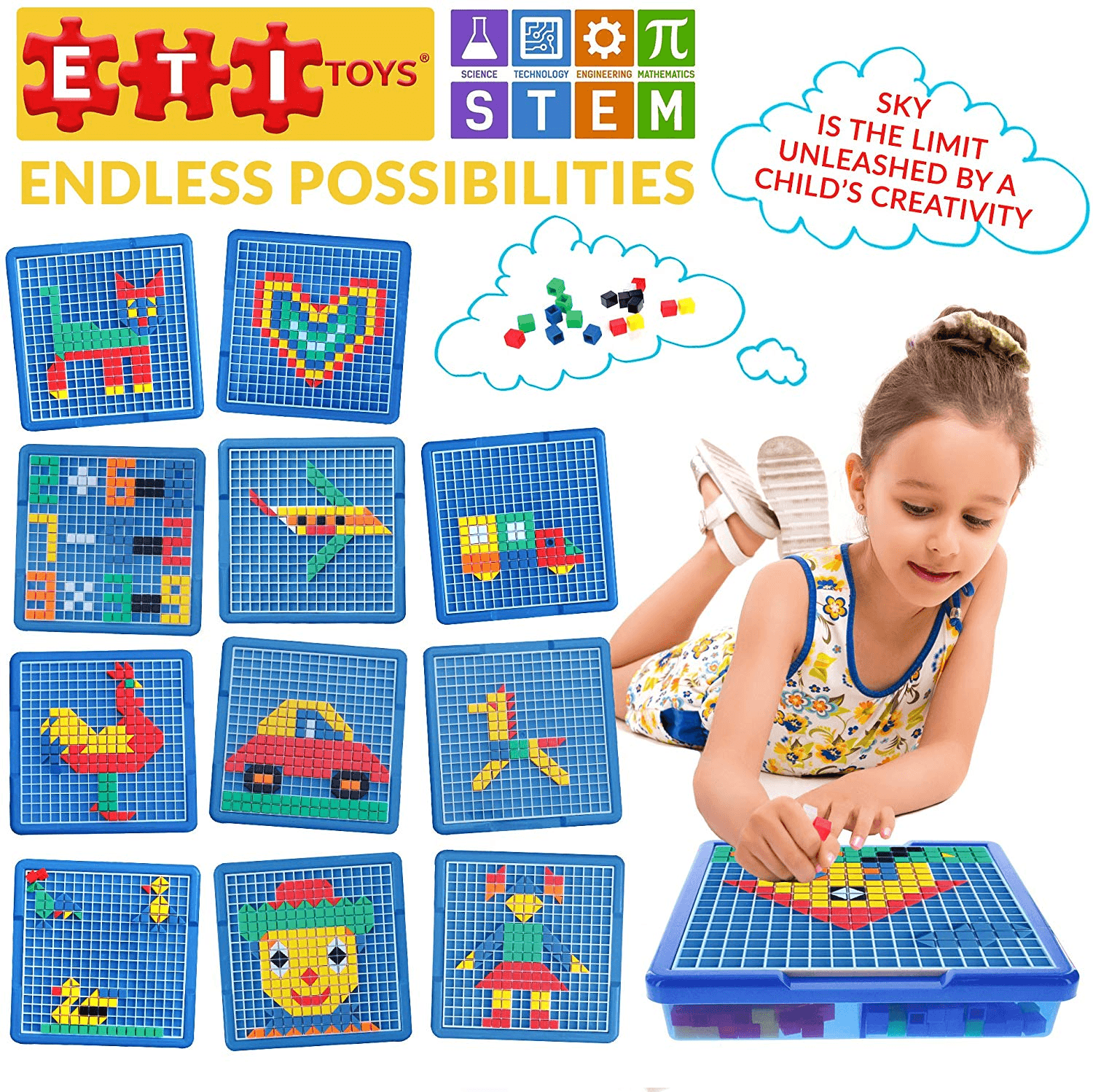 Fidtoy Kids Mosaic Puzzle Set 490 Pieces Educational STEM Building Board Color Matching Creative Learning Toy for Kids 4+
