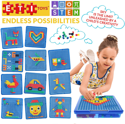Fidtoy Kids Mosaic Puzzle Set 490 Pieces Educational STEM Building Board Color Matching Creative Learning Toy for Kids 4+