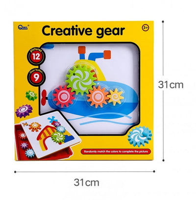 Fidtoy 2 in 1 Creative Gear Art, Plastic Gear Art Drawing Set with 9 Gear Buttons, 12 Pictures and Storage Box, Fine Motor Creative Pattern Toy Ages 3+