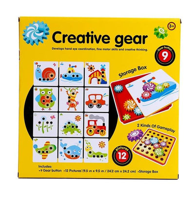 Fidtoy 2 in 1 Creative Gear Art, Plastic Gear Art Drawing Set with 9 Gear Buttons, 12 Pictures and Storage Box, Fine Motor Creative Pattern Toy Ages 3+