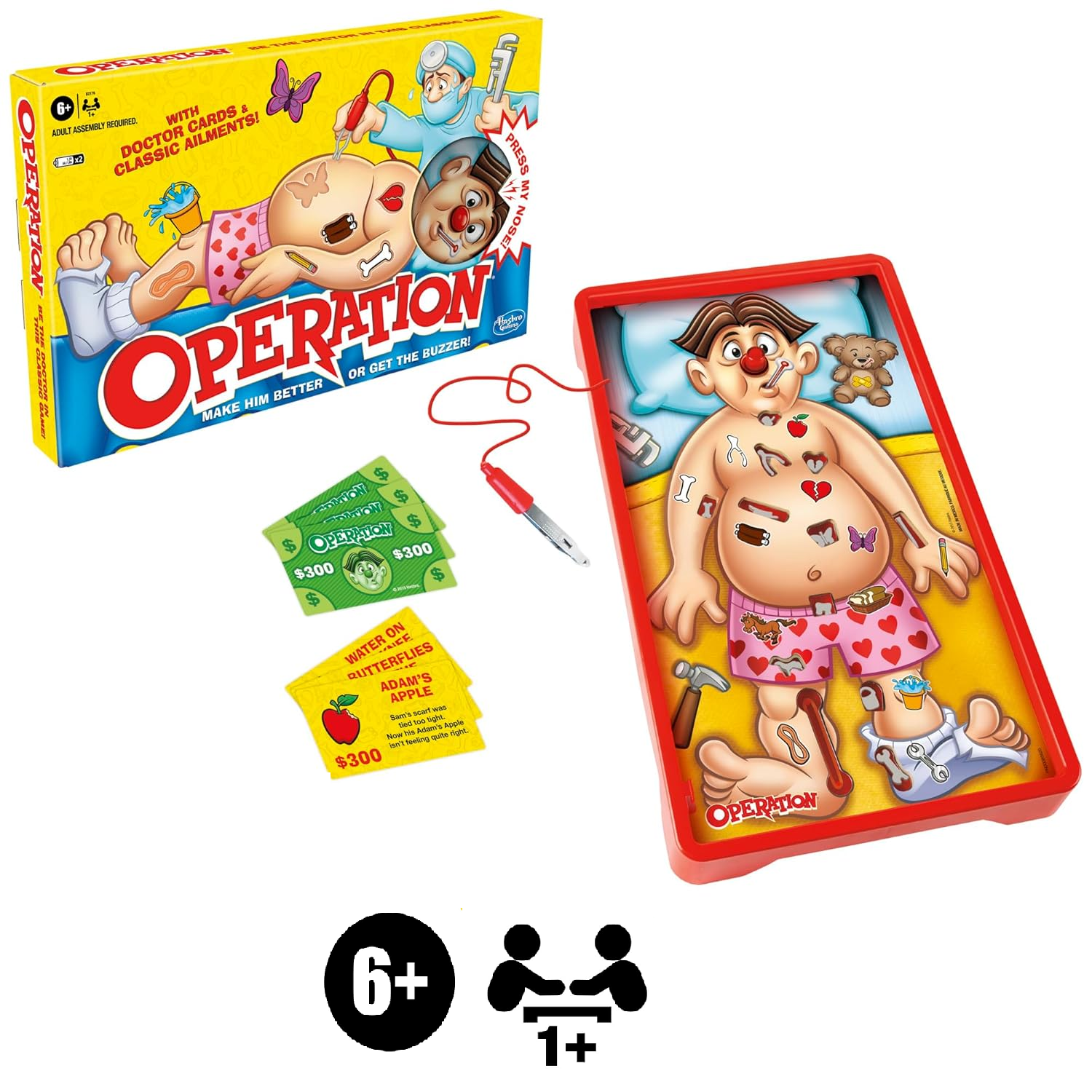 Fidtoy Doctor Buzzer Board Game Kit Plastic Skill Challenge Toy with Tweezers Cards and Funny Ailment Pieces for Kids Ages 6+