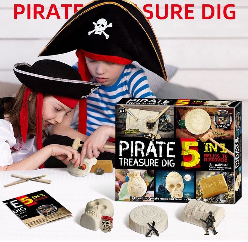STEM Niños Kit de excavación Tesoro Pirata / Excavación de esqueleto de dinosaurio 5 en 1 - Juguetes de motricidad fina