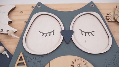 Fidtoy Montessori Busy Board – Chouette (Owl) Wooden Sensory Activity Toy for Toddlers