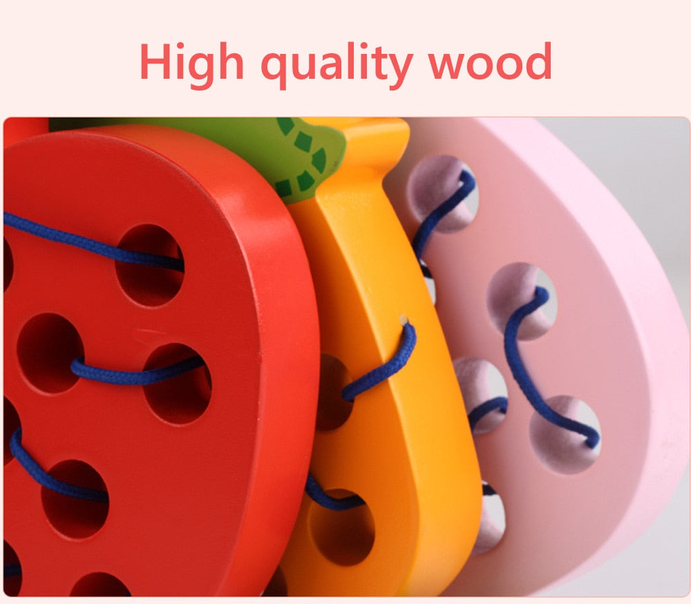 Fidtoy Montessori Wooden Fruit Threading Toy for Toddlers 1–4 Years – Apple, Strawberry & More