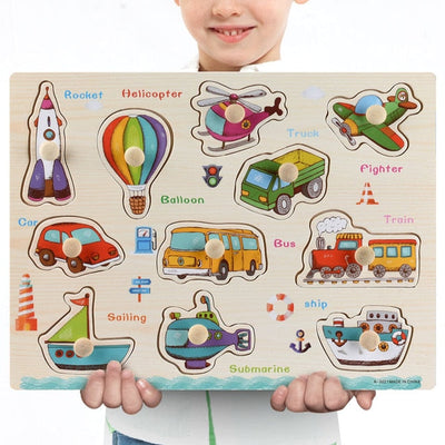 Fidtoy Wooden Vehicle Puzzle for Toddlers – Educational Learning Toy