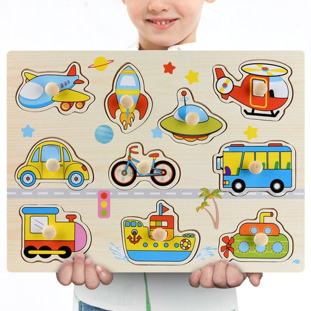Fidtoy Wooden Vehicle Puzzle for Toddlers – Educational Learning Toy