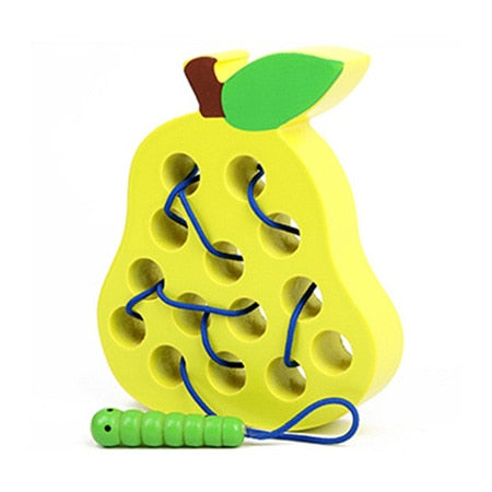 Fidtoy Montessori Wooden Fruit Threading Toy for Toddlers 1–4 Years – Apple, Strawberry & More