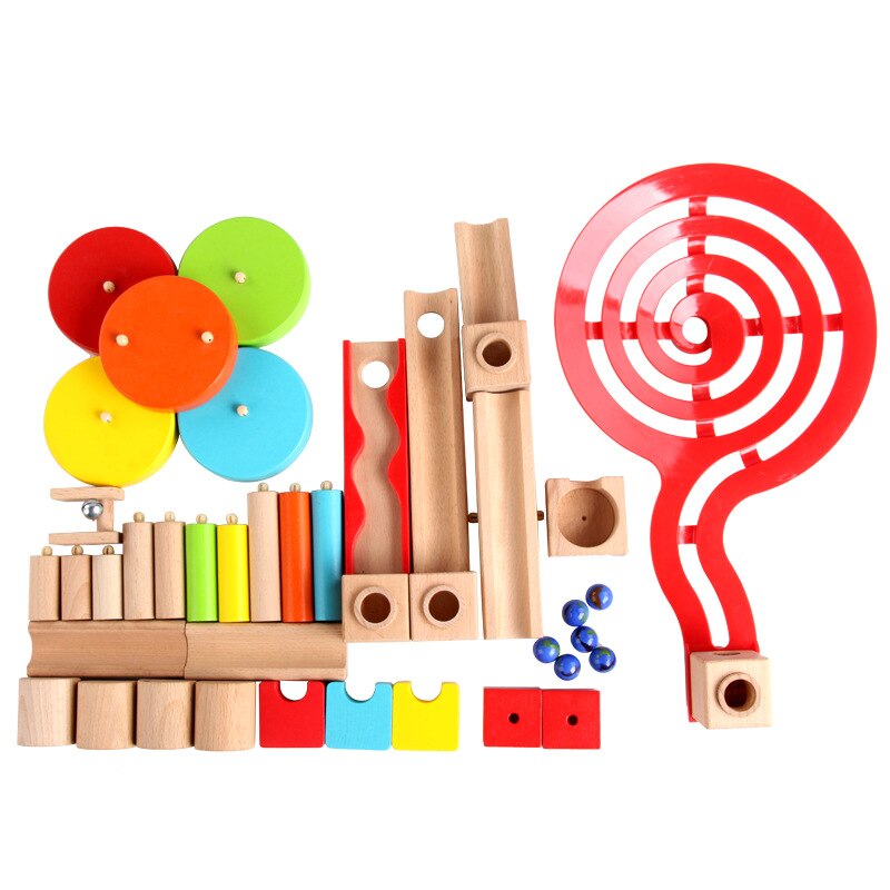 Fidtoy Wooden Marble Run STEM Building Toy for Kids 3+