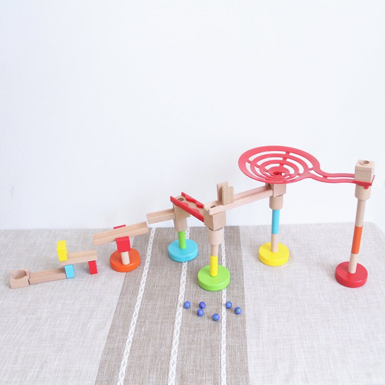 Fidtoy Jouet de construction STEM en bois avec circuit à billes pour enfants de 3 ans et plus