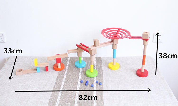 Fidtoy Wooden Marble Run STEM Building Toy for Kids 3+
