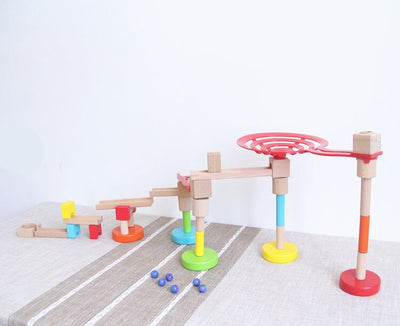 Fidtoy Wooden Marble Run STEM Building Toy for Kids 3+