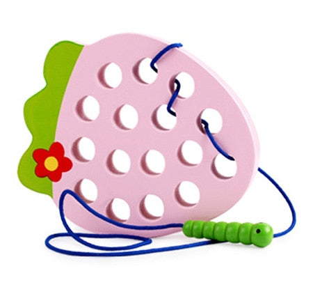 Fidtoy Montessori Wooden Fruit Threading Toy for Toddlers 1–4 Years – Apple, Strawberry & More